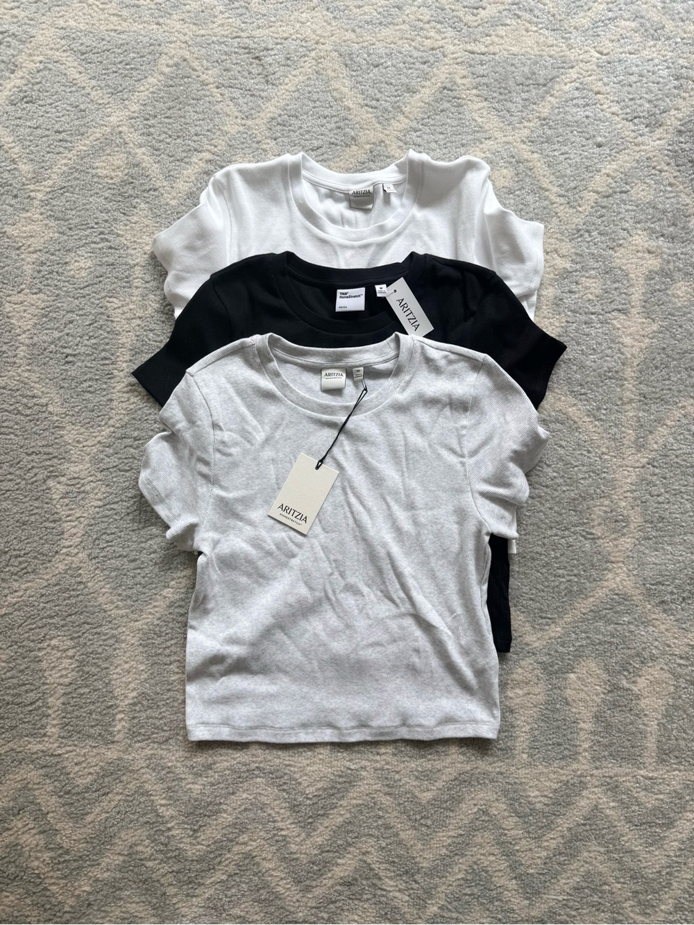 Aritzia Kids 3-Pack Crewneck Tees — White, Black, Light Gray